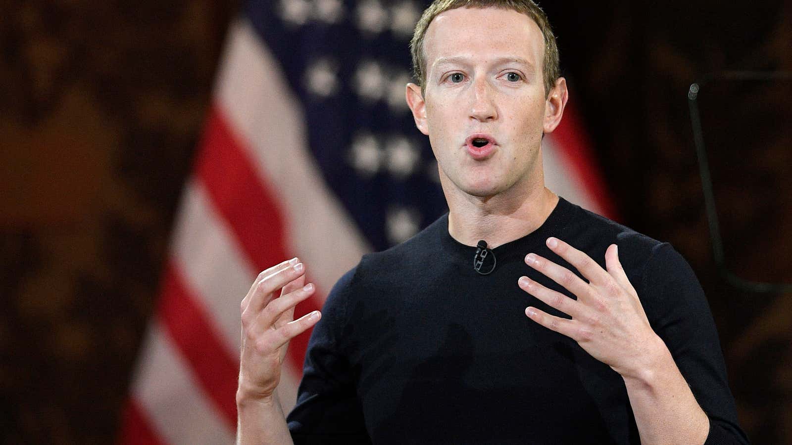 Facebook CEO Mark Zuckerberg speaks at Georgetown University.