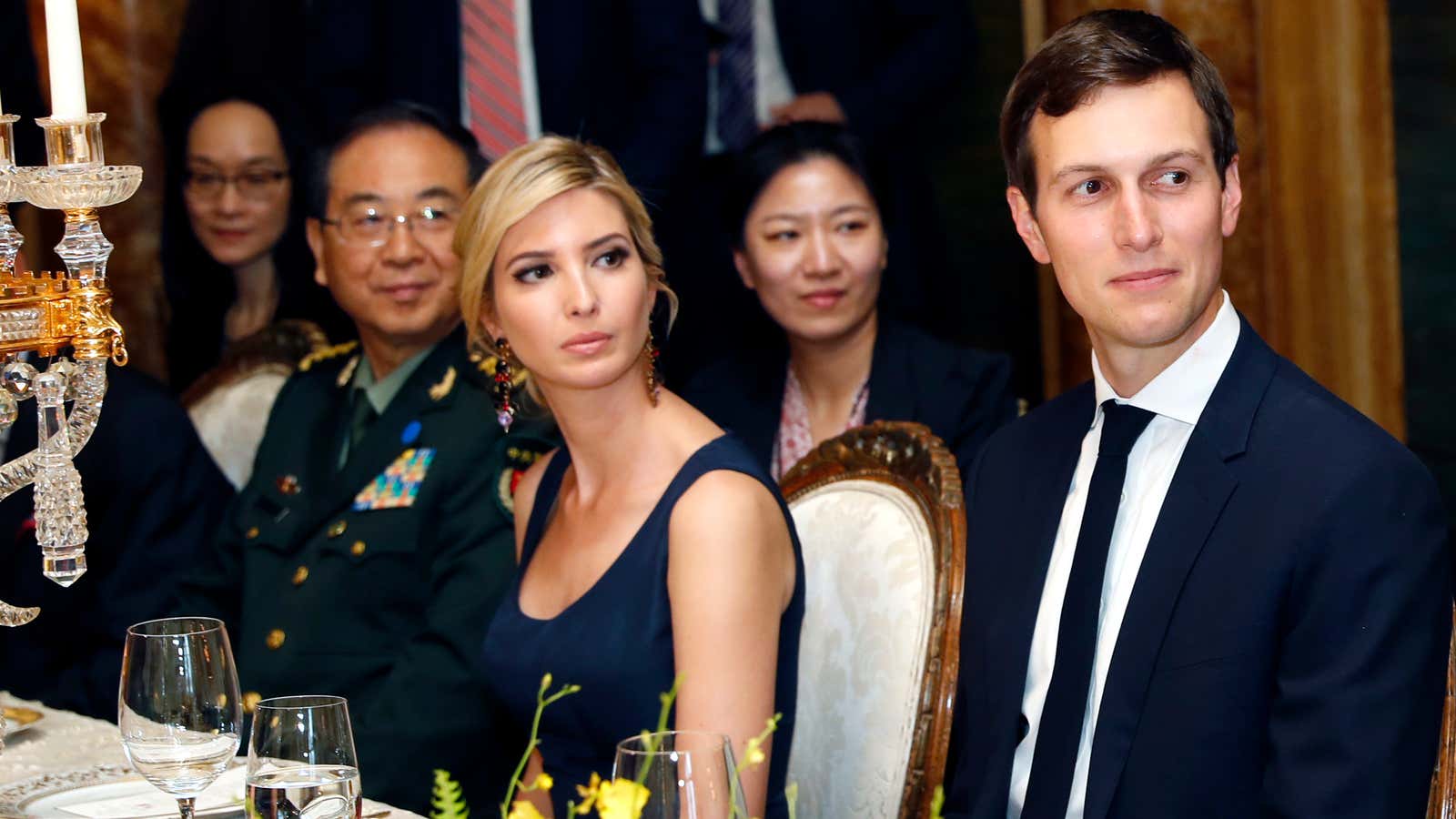 Ivanka Trump and her husband Jared Kushner dine with Chinese officials.