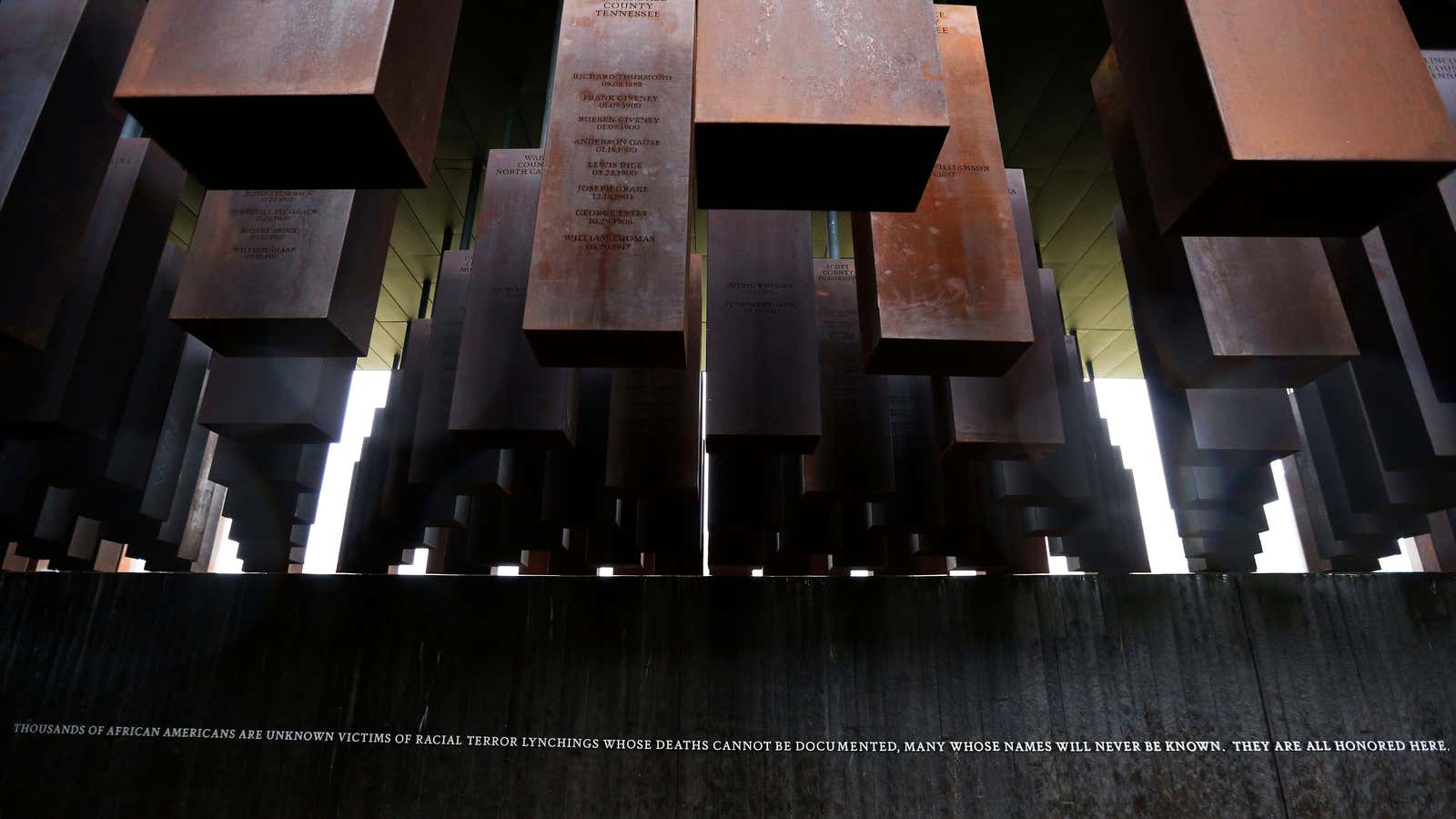 The National Memorial for Peace and Justice in Alabama honors those killed in racist lynchings.