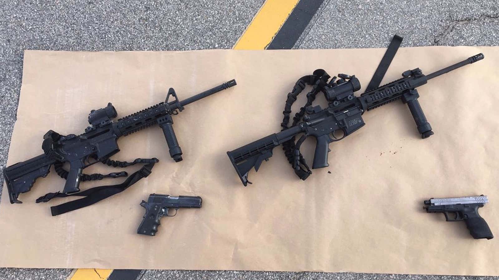 Some of the weapons found at the scene in San Bernardino.