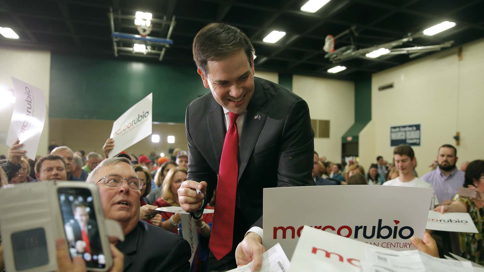 Making promises in Aiken at a rally on Wednesday.