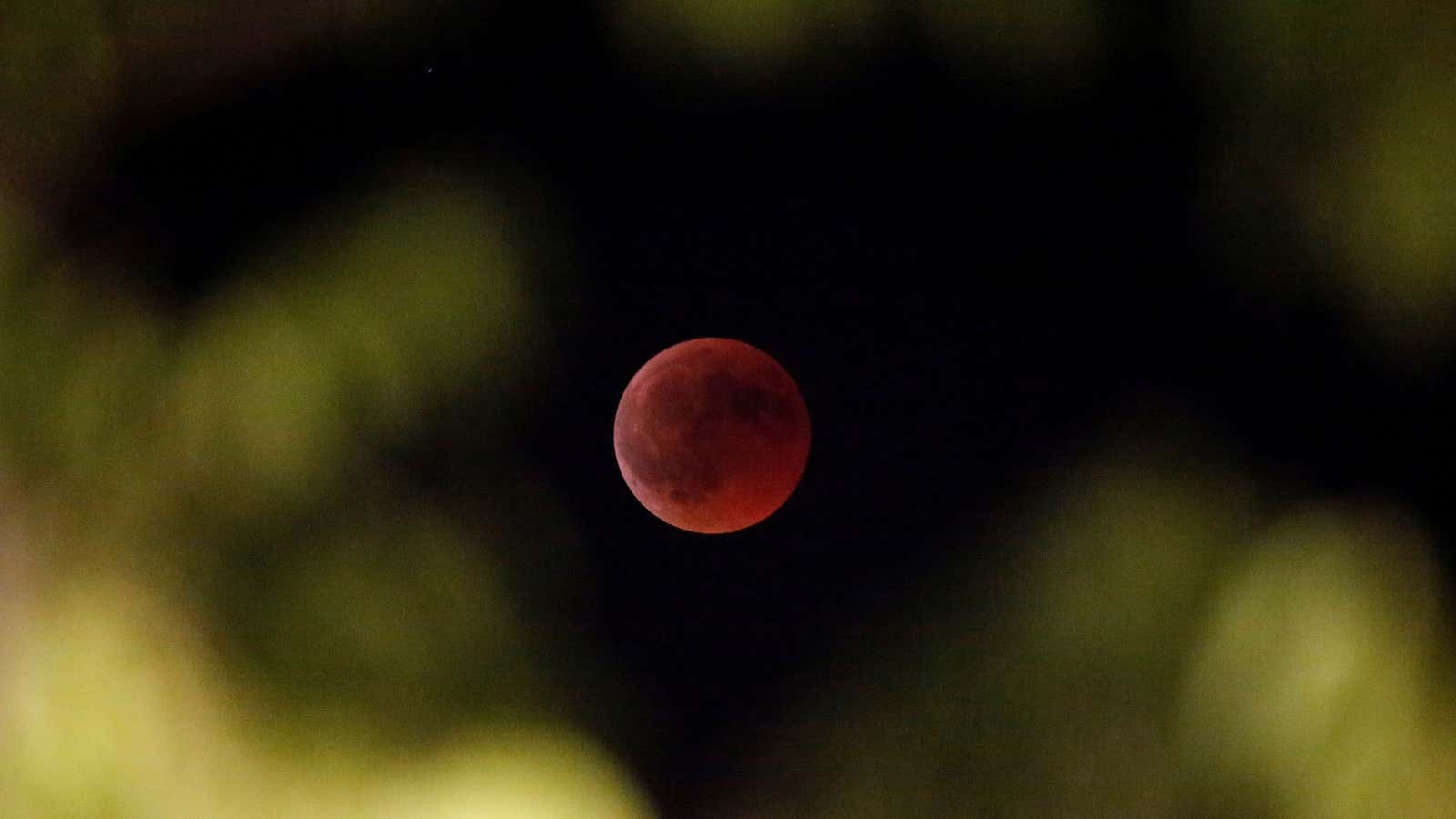 The moon is seen during a total lunar eclipse from Marseille, France, on July 27, 2018.