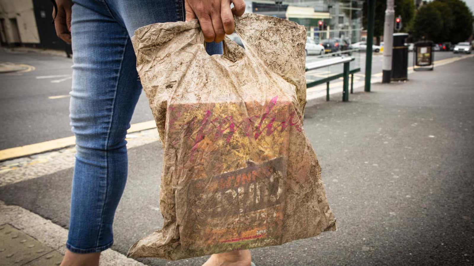 This supposedly biodegradable plastic bag was submerged in seawater for three years.