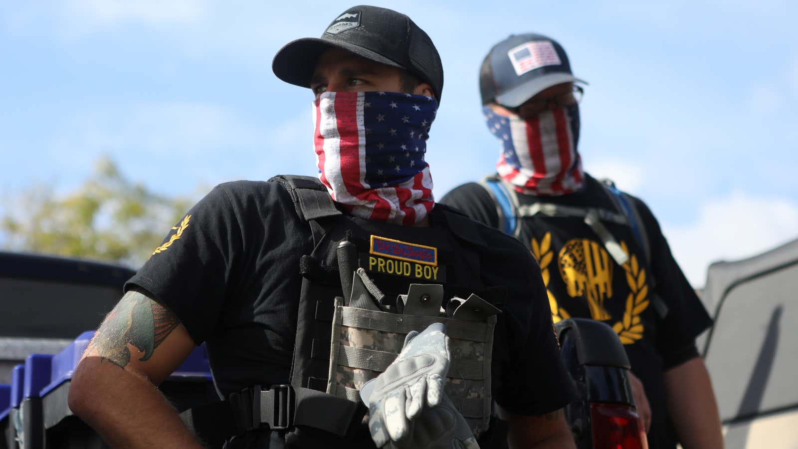 Proud Boys members at a rally in Portland, Oregon.