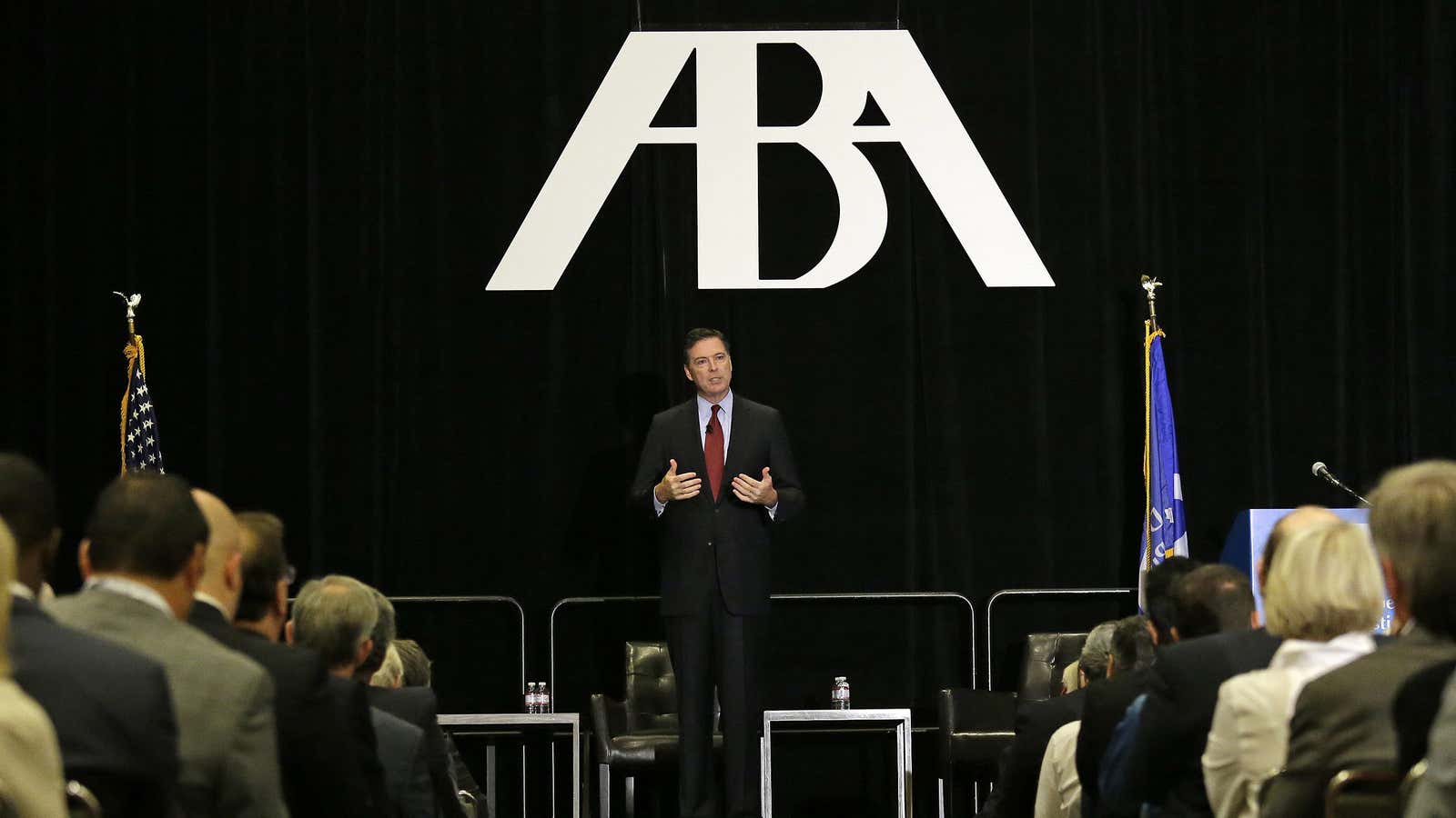 Former FBI Director James Comey talks to the American Bar Association, which opposes anti-corruption legislation.