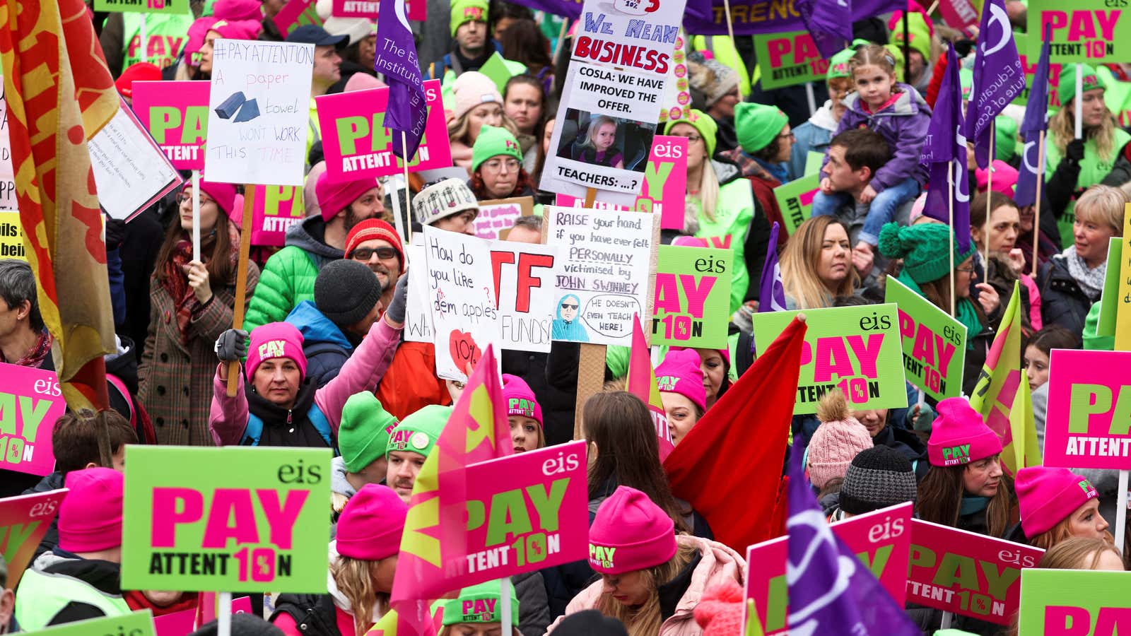 Educators attend a rally in Edinburgh.