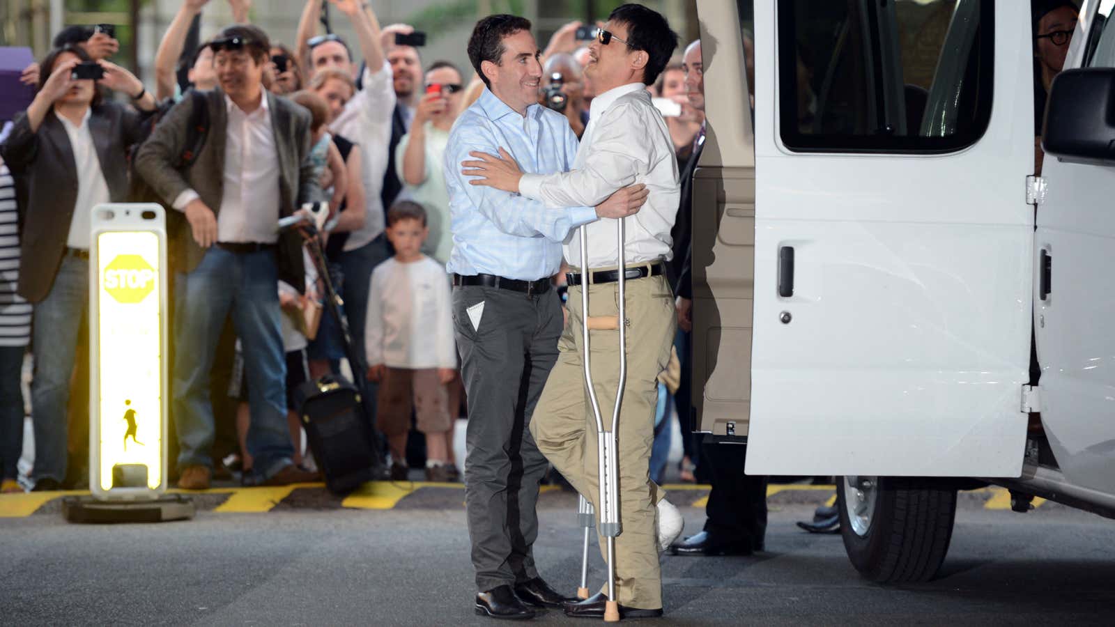 Chen Guangcheng arrives at New York University in 2012.