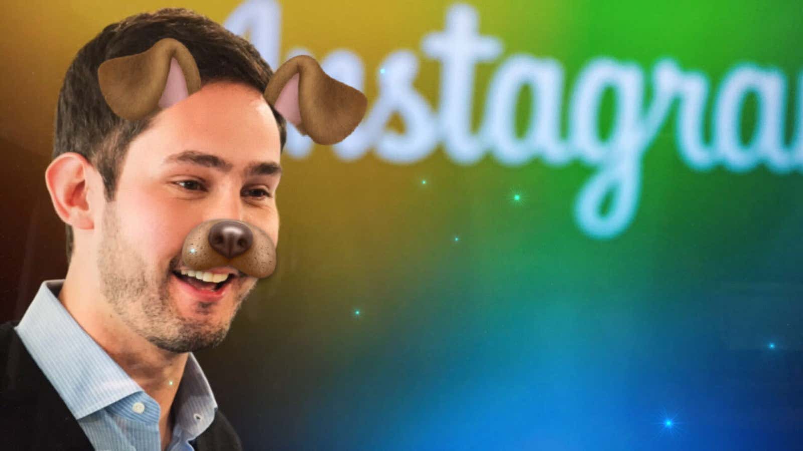 Instagram CEO Kevin Systrom, through one of Snapchat’s most popular filters.