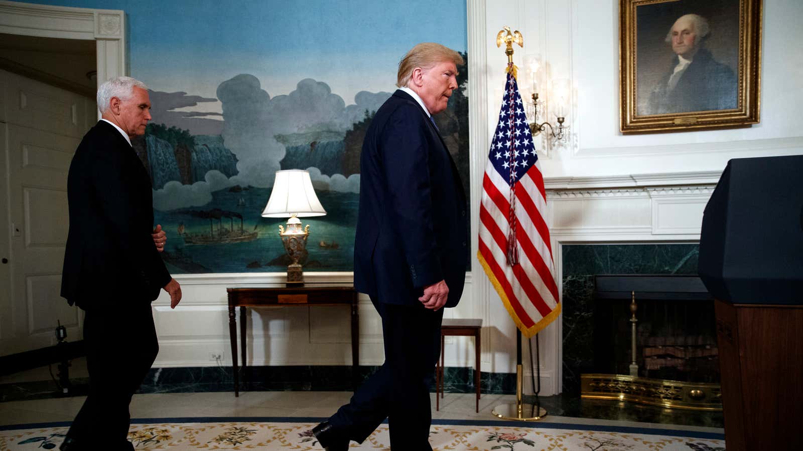 President Trump arrives to deliver a statement on two mass shootings.