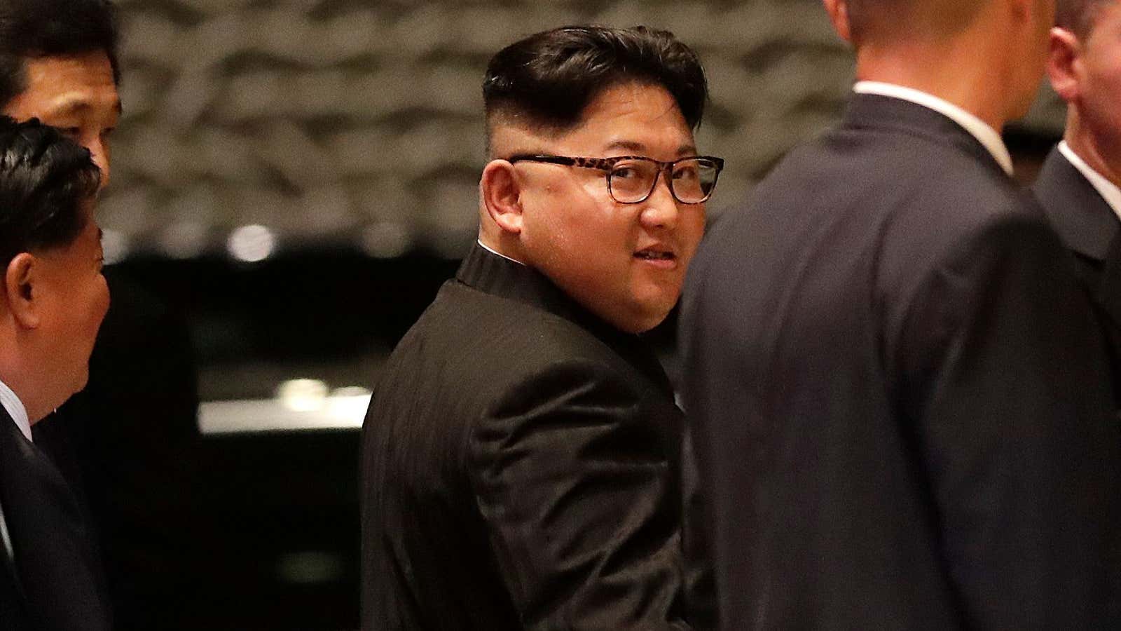 Kim Jong Un in Sheldon Adelson’s Marina Bay Sands in Singapore.