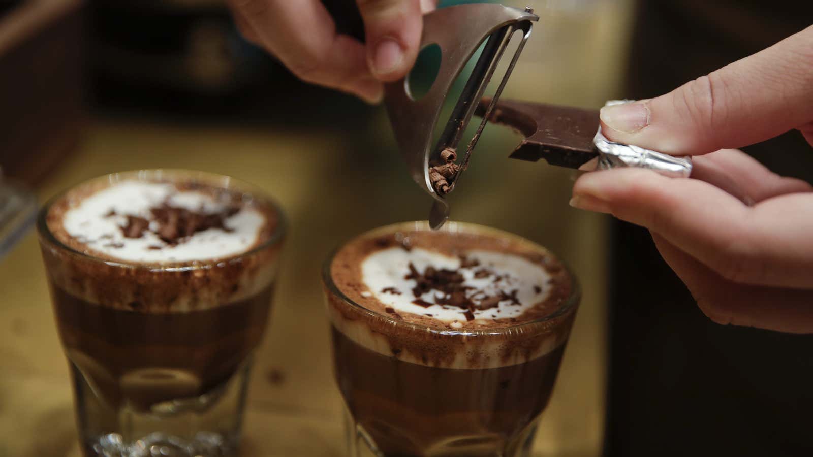 Chocolate flakes for your imaginary coffee?