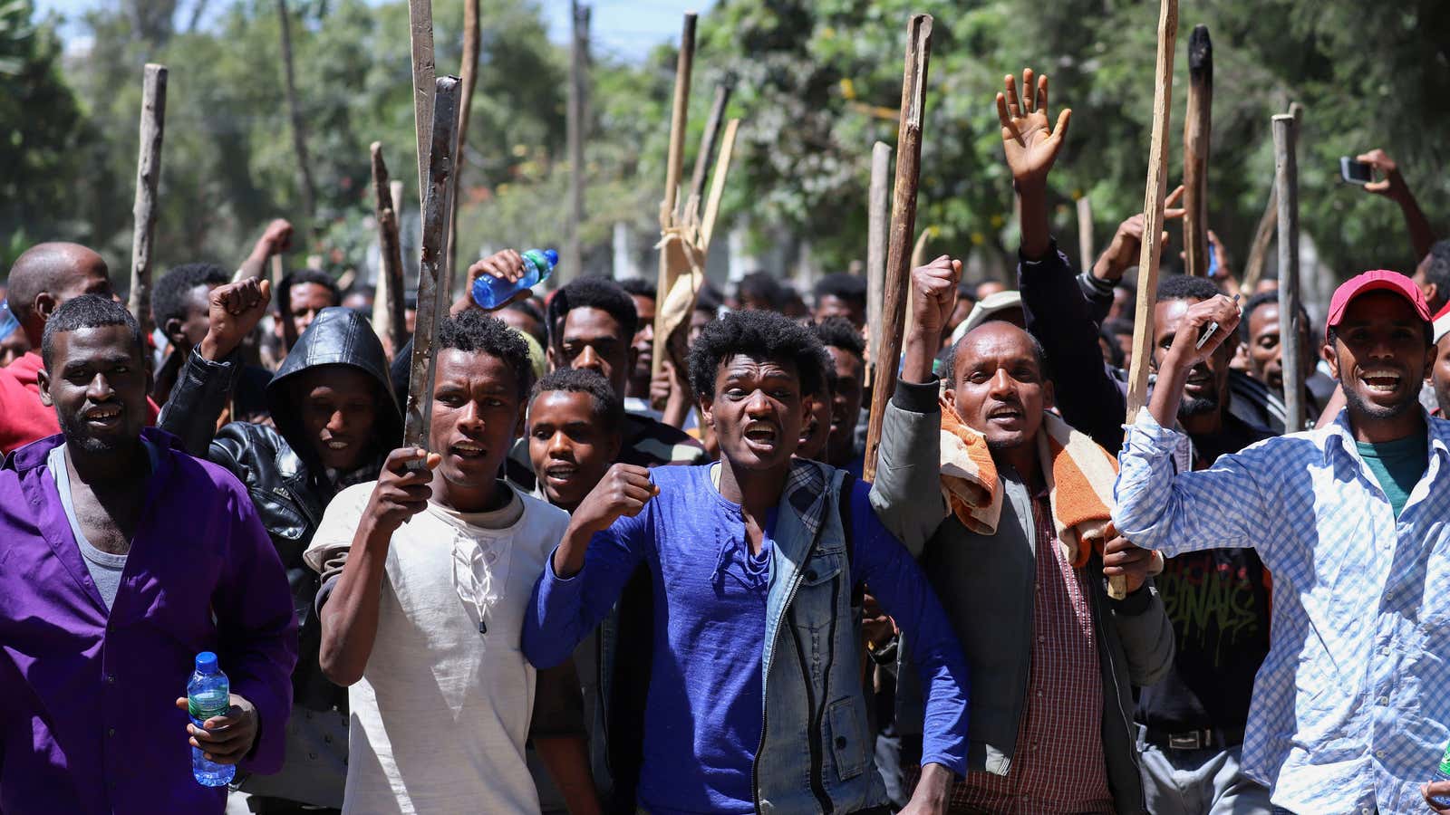 Oromo youth chant slogans in Addis Ababa, Ethiopia, Oct. 24, 2019.