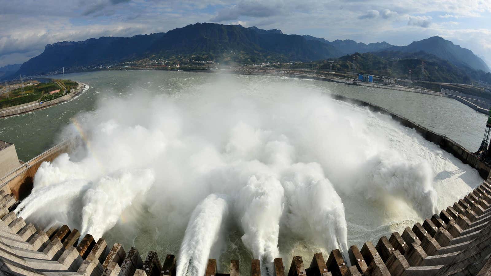 Water being discharged through the Three Gorges Dam in Hubei province.