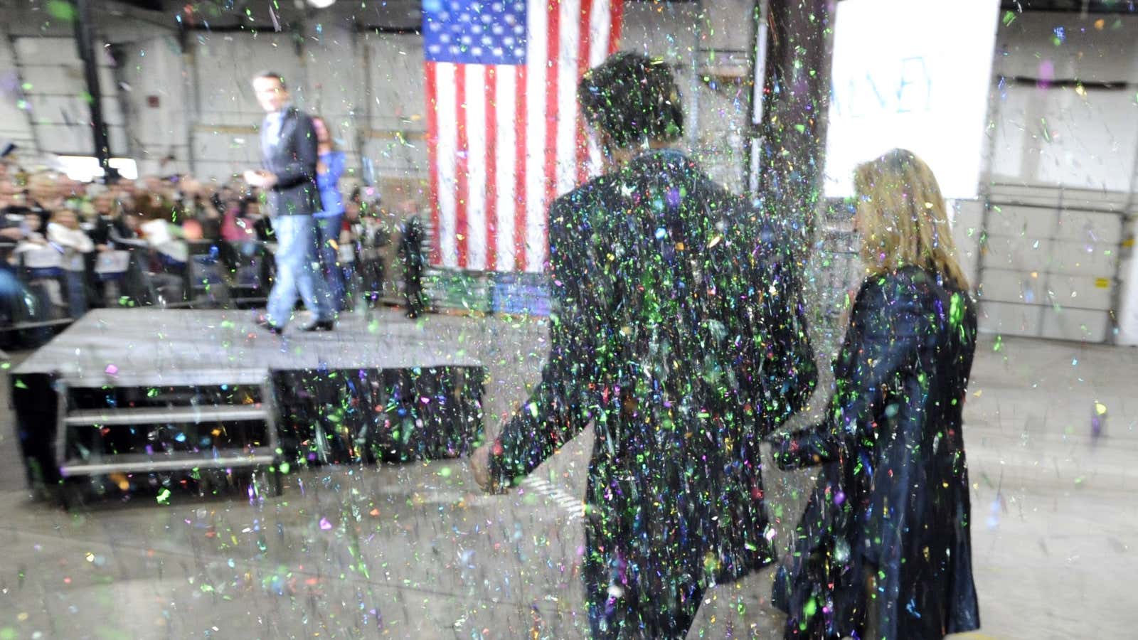 Mitt Romney’s very first glitter bomb.