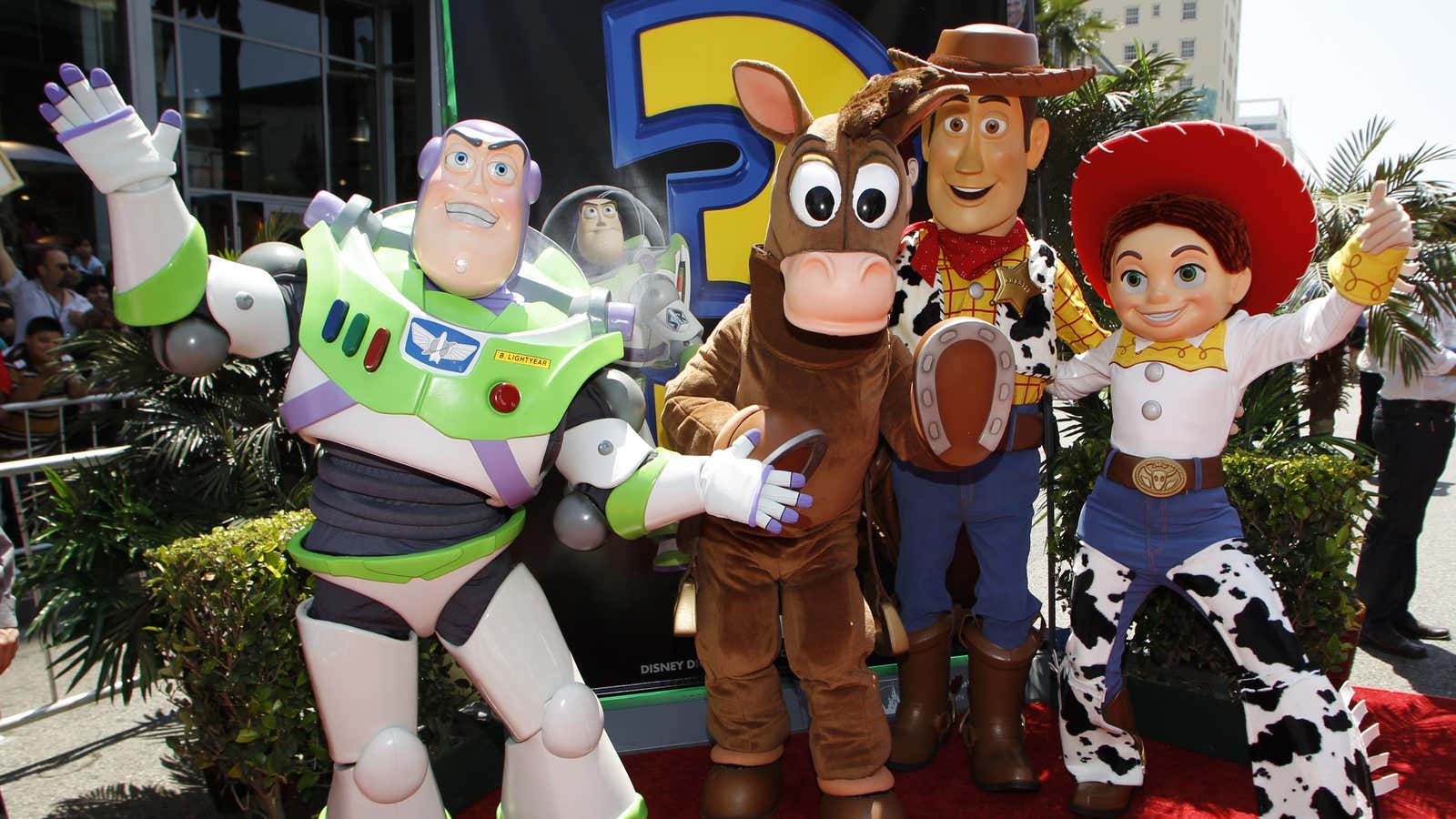 Disney characters at a Pixar premiere in Hollywood, California