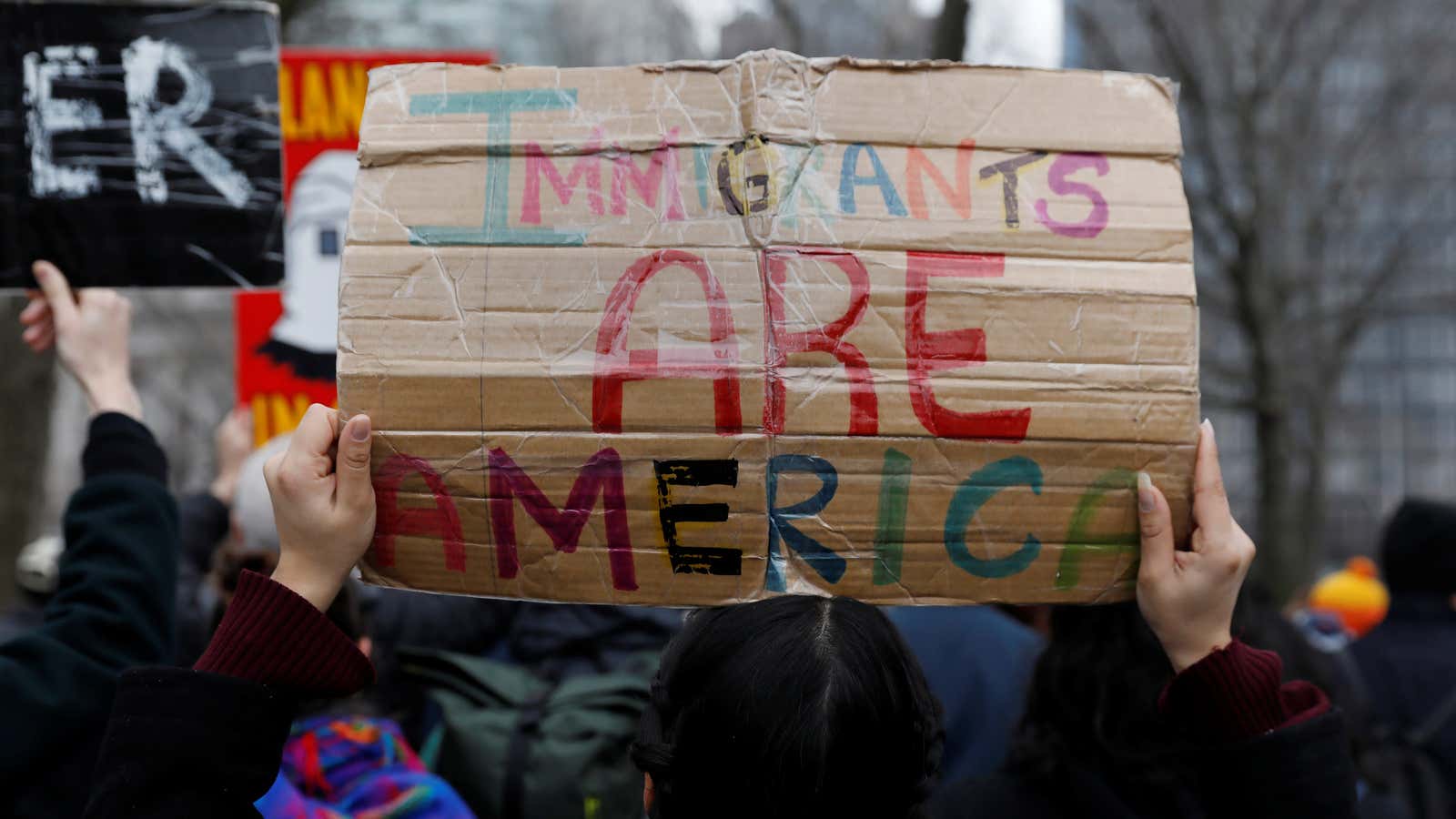 Activists and DACA recipients march up Broadway during the start of their ‘Walk to Stay Home,’ a five-day 250-mile walk from New York to Washington, DC.