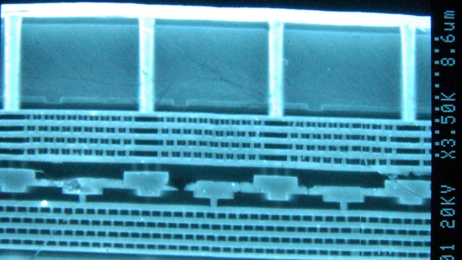 Two-layer microchips, like the one pictured in this micrograph from Tezzaron, are just the beginning.