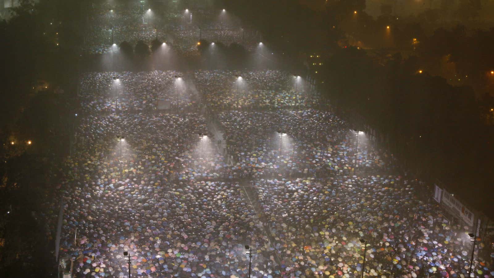 Rain was no deterrent for Hong Kongers marking last year’s Tiananmen Square anniversary.