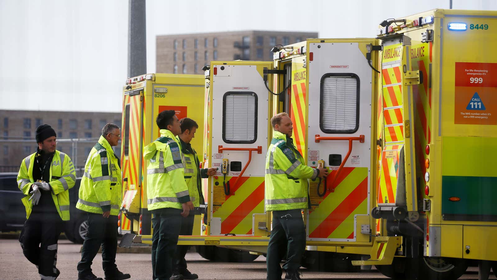 Paramedics outside the Excel Center.