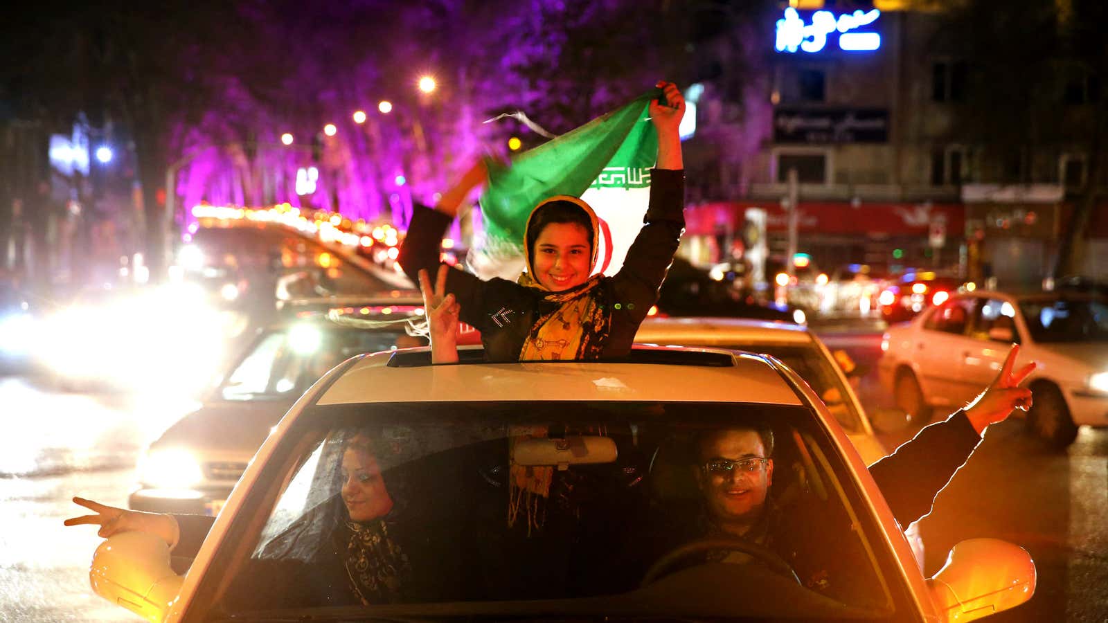 Iranians celebrate on a street in northern Tehran, Iran, Thursday, April 2.