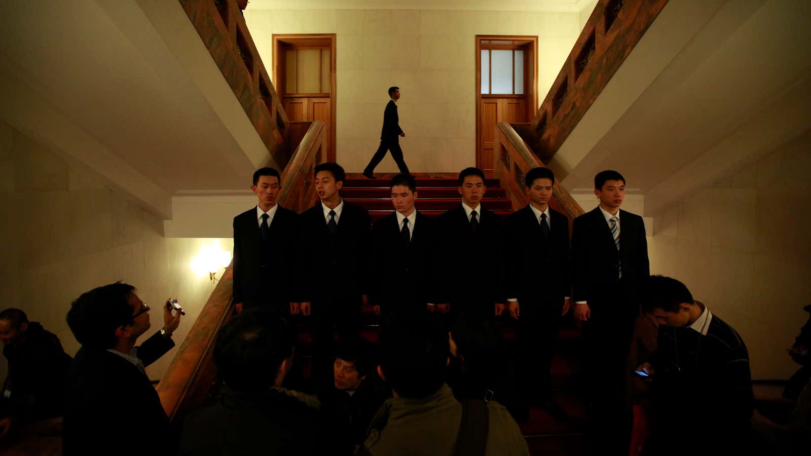 Security guards block access to a meeting of the Communist Party’s Chongqing delegation, days before Bo Xilai was removed as Chongqing party chief.