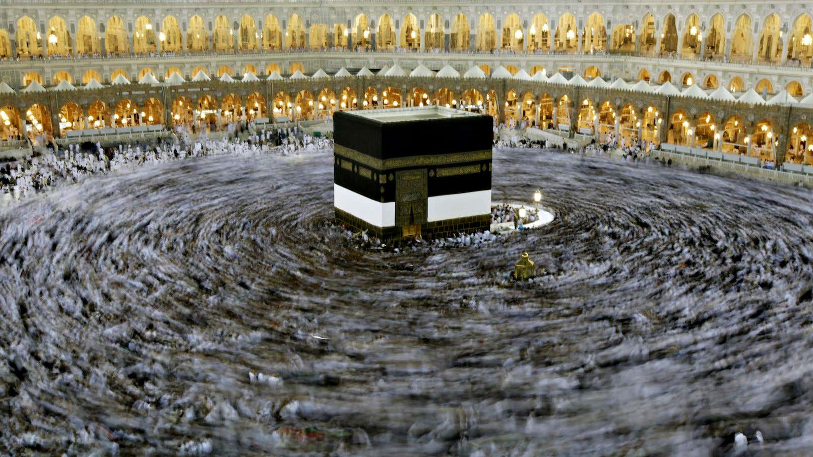 Muslim pilgrims circle the Kaaba at the annual Hajj.