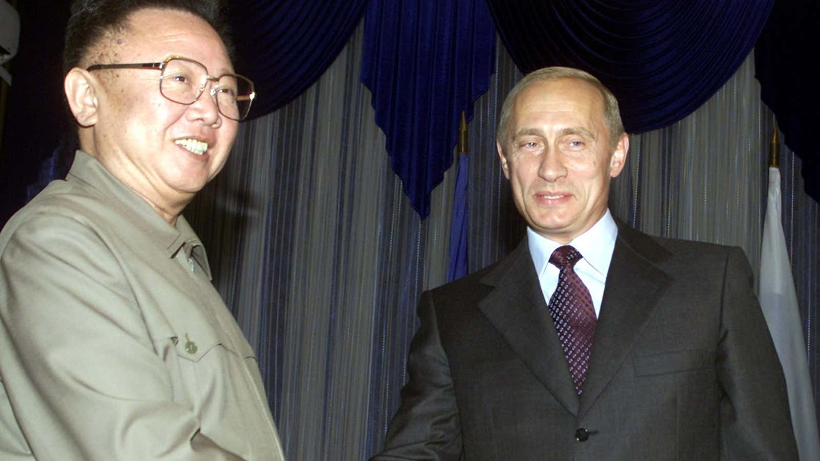 Putin with Kim Jong Un’s father in 2002.