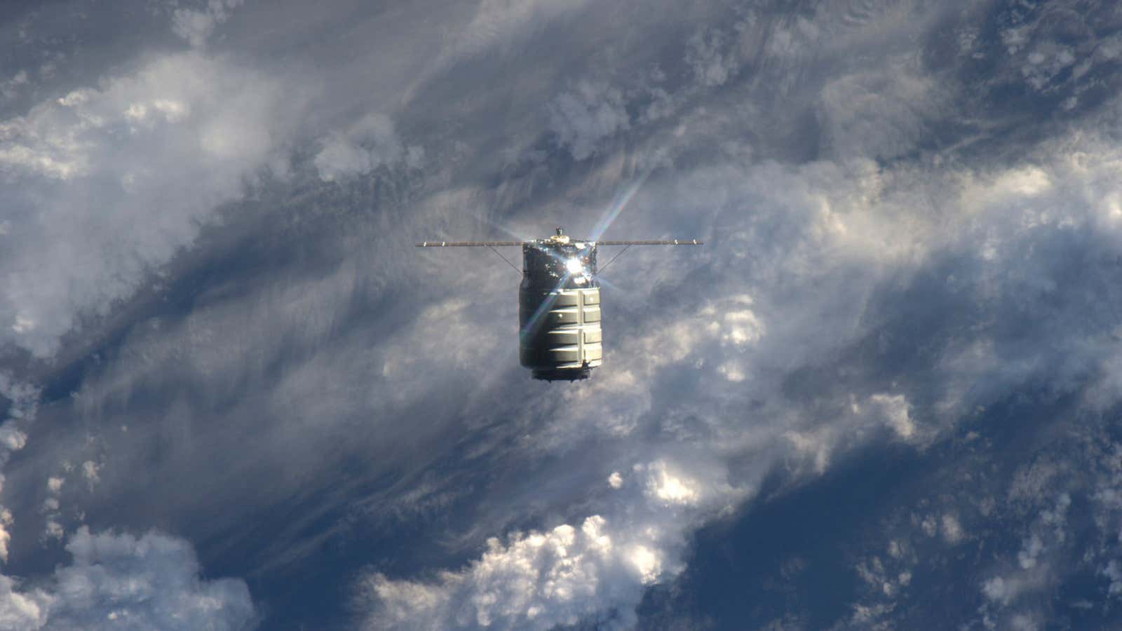 Orbital ATK’s Cygnus spacecraft flying beneath the ISS in 2013.