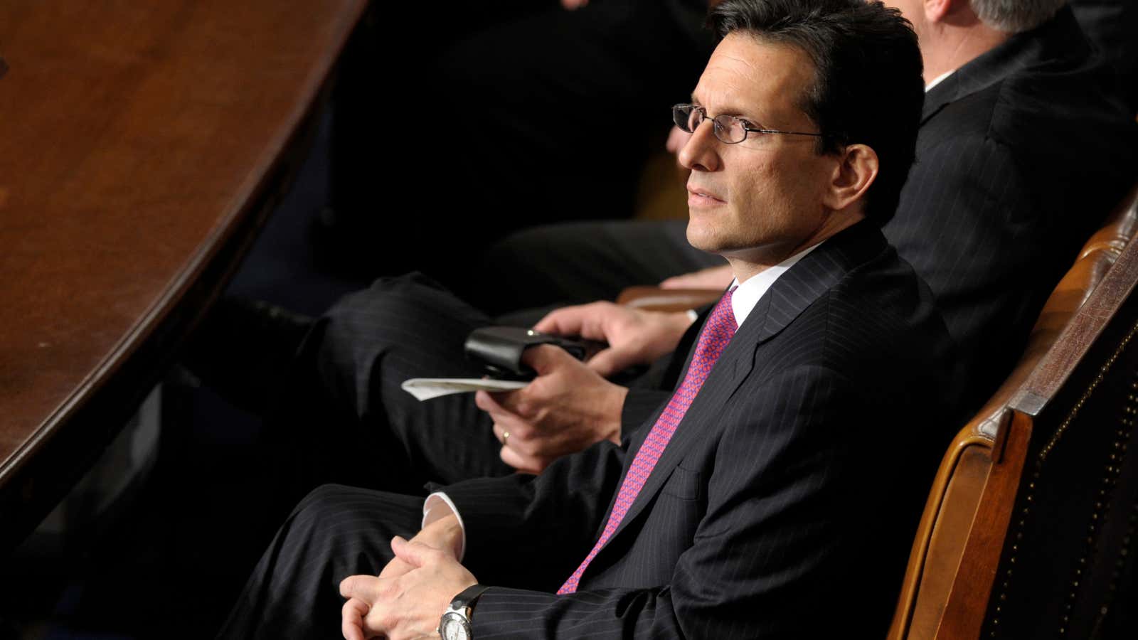 House Majority Leader Eric Cantor of Va., sits in the House Chamber on Capitol Hill in Washington, Thursday, Jan. 3, 2013, after being reelected as…