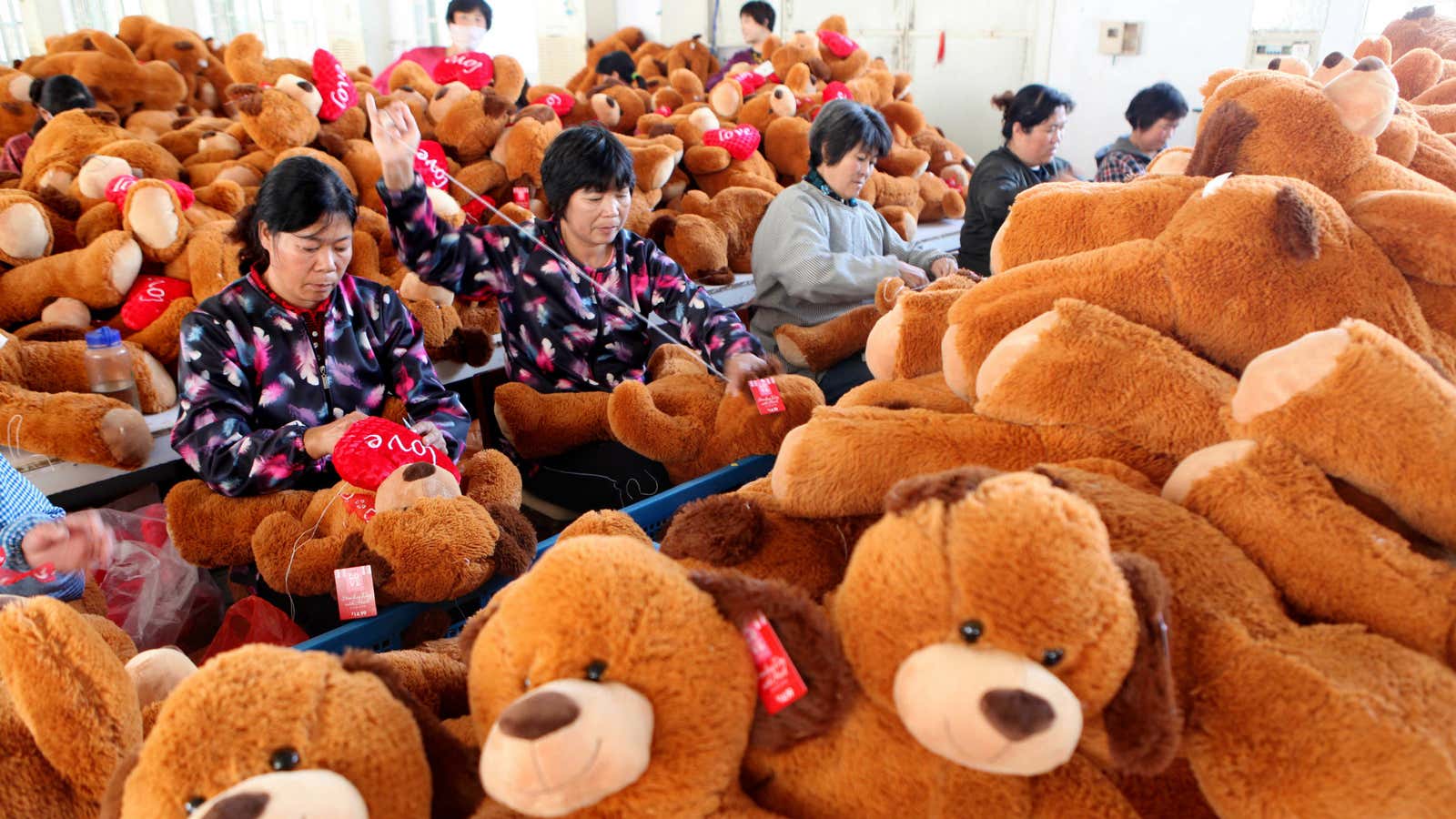 A toy factory in Ganyu county, Zhejiang province, China.