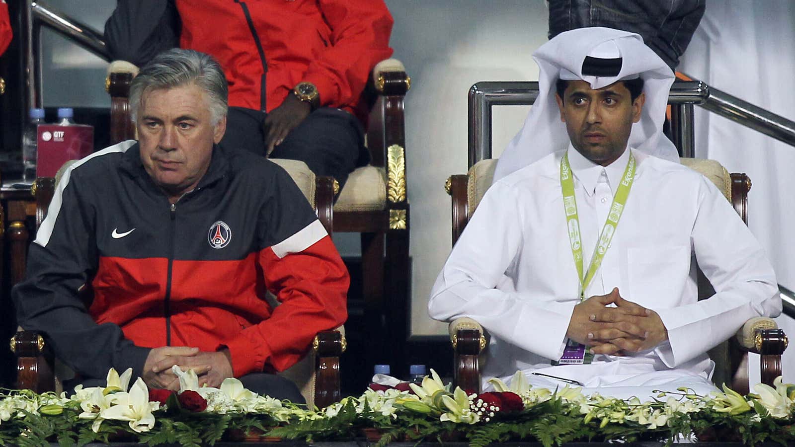 PSG coach Carlo Ancelotti and his best friend, Nasser al-Khelaifi, president of the team.