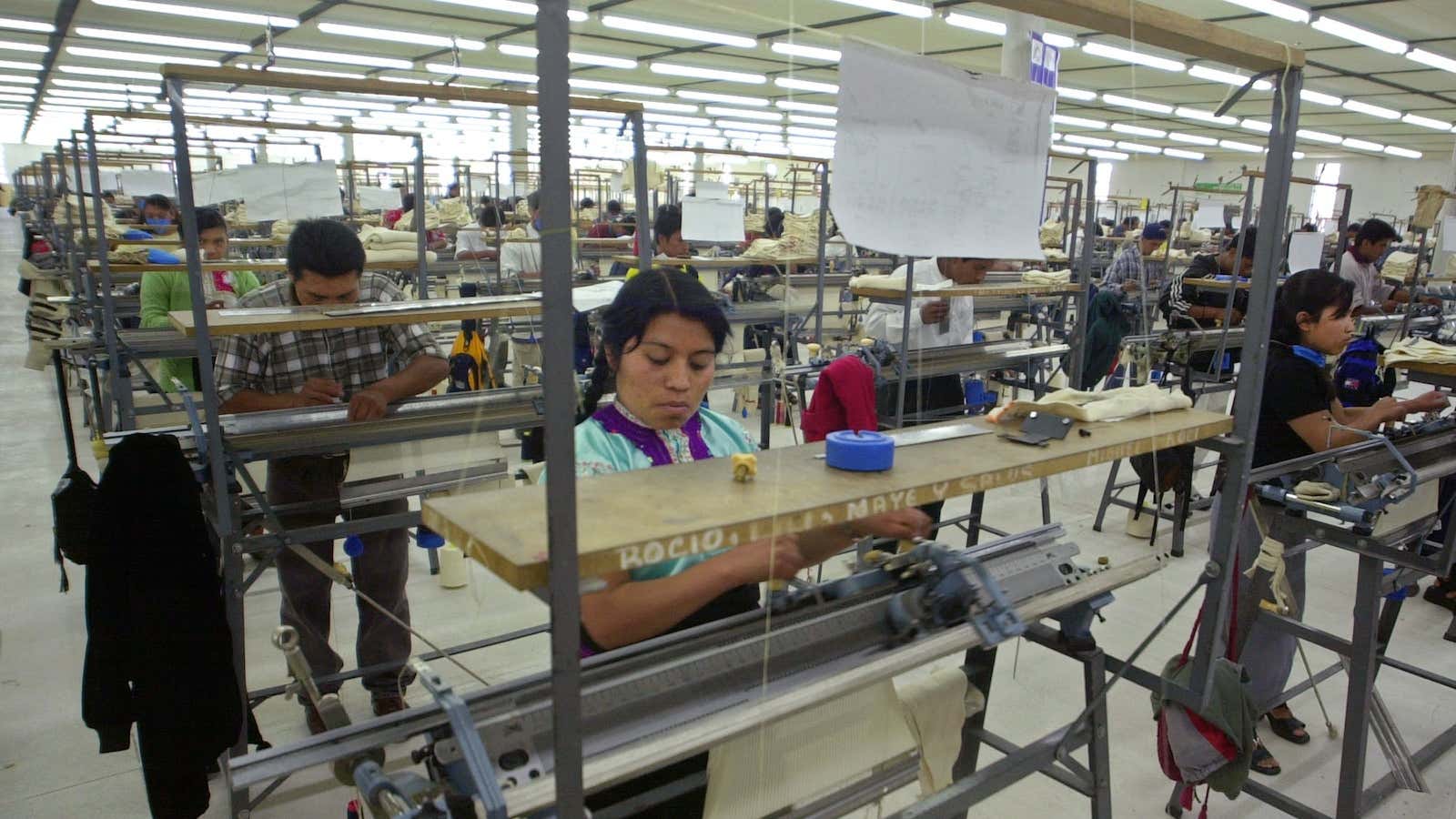 Workers process textiles at a factory in the state of Chiapas, Mexico.