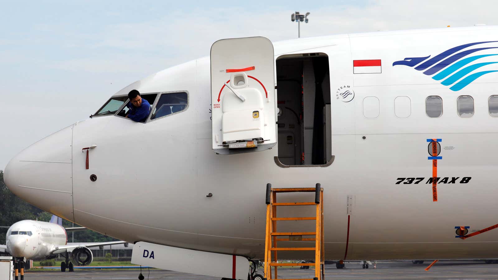 A technician checks out a 737 Max in Indonesia.