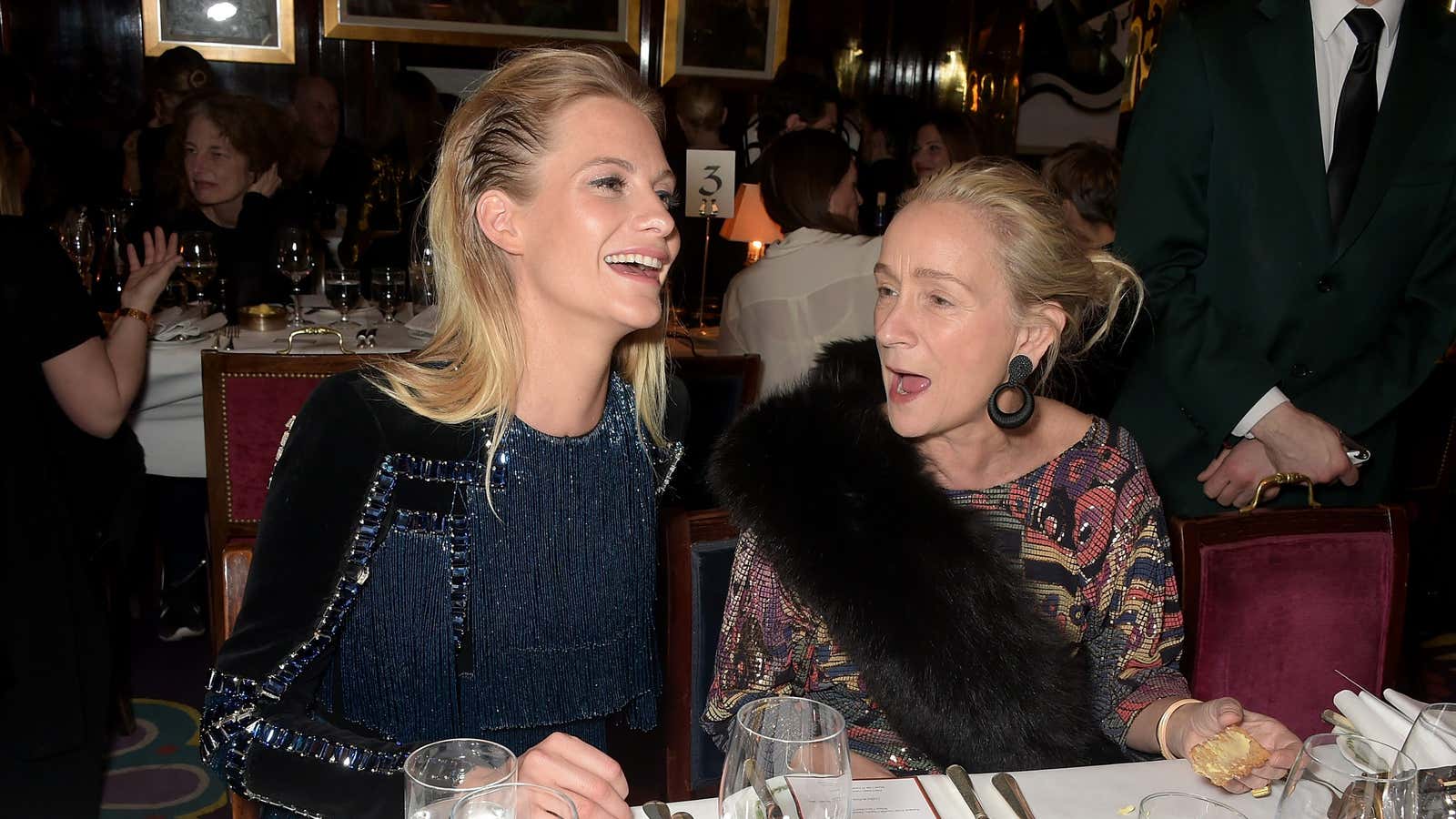 The very honest Lucinda Chambers (right) with Poppy Delevingne at a dinner hosted by fashion label Balmain.