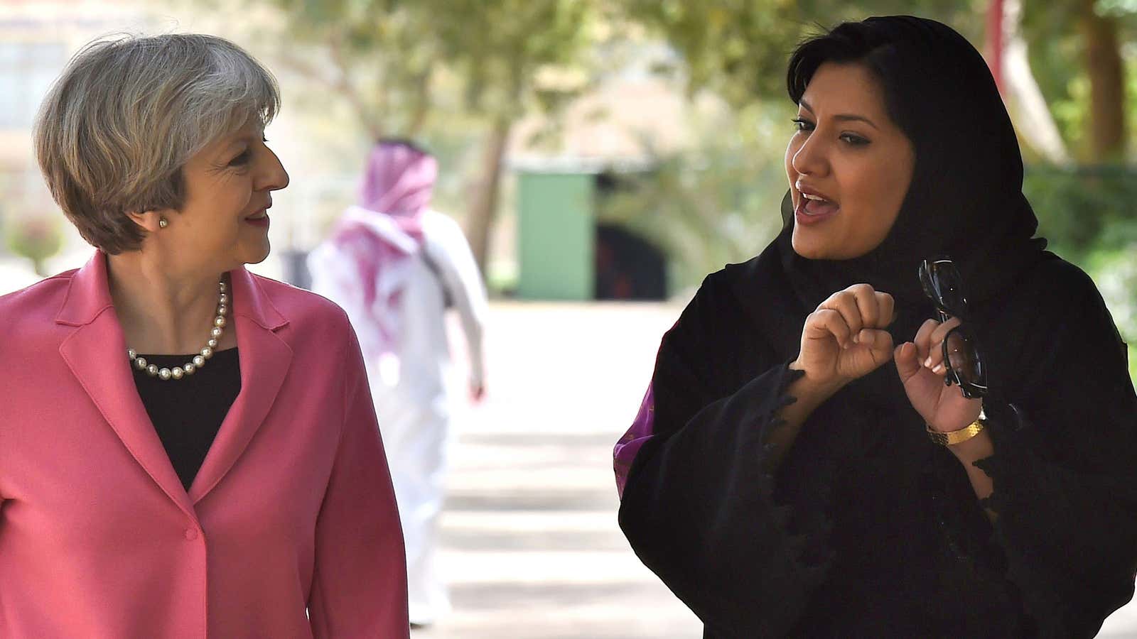 Princess Reema with Theresa May in 2017.