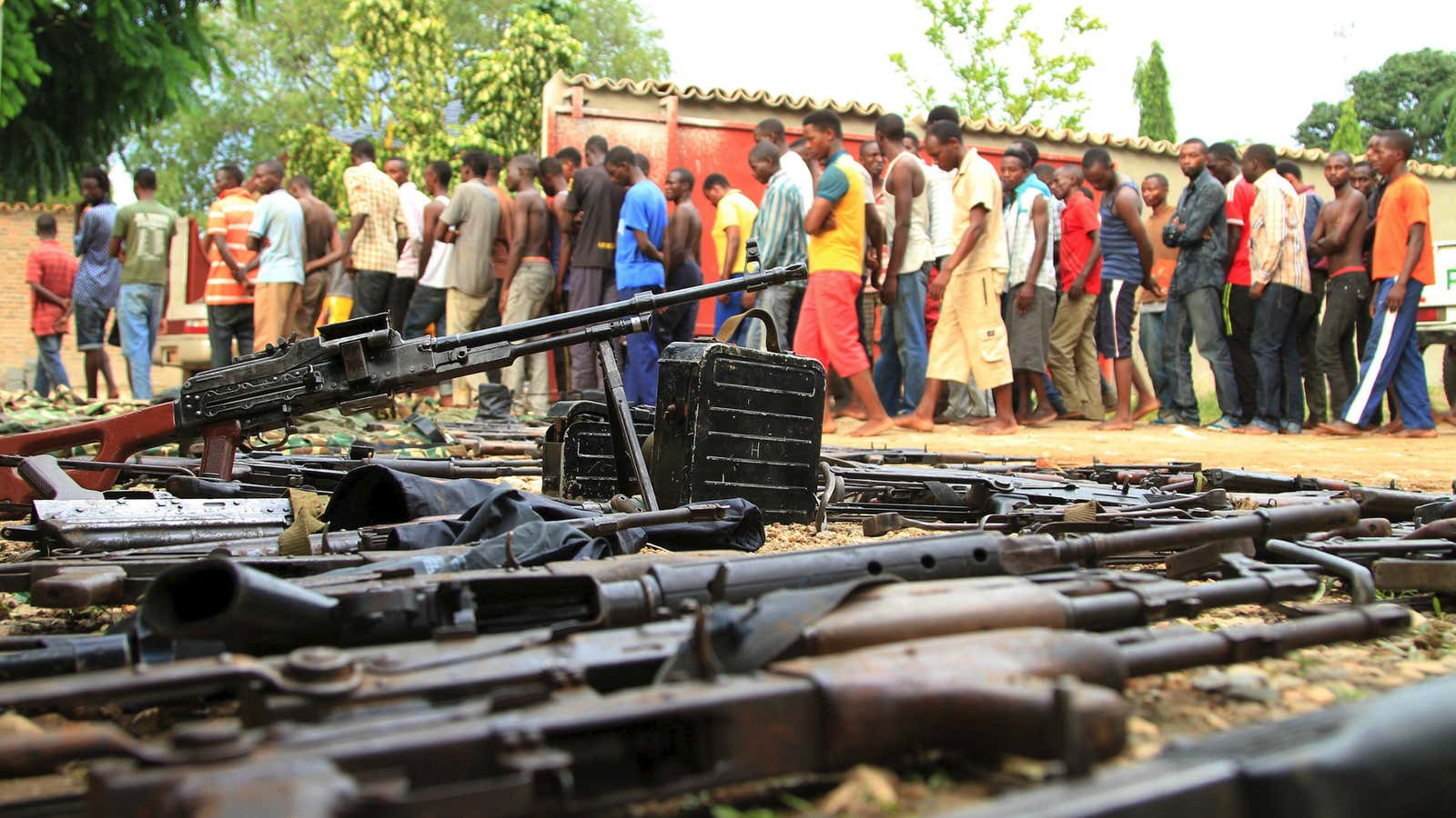 Suspected fighters are paraded before the media by the Burundian police.