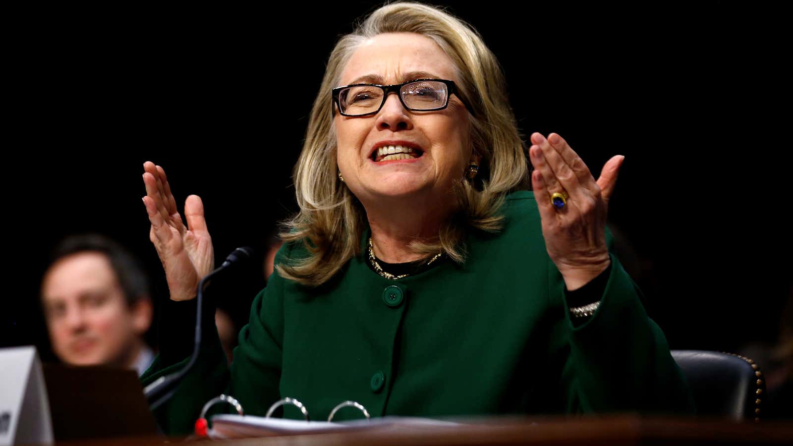 Hillary Clinton responds forcefully to intense questioning during a Senate Foreign Relations Committee hearing on Capitol Hill in Washington.