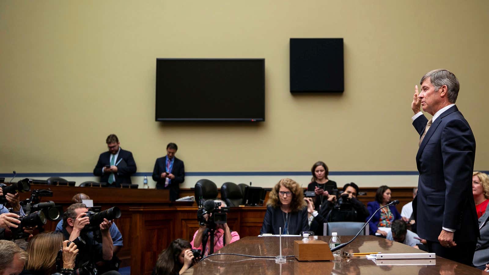 Joseph Maguire is sworn in as he testifies during a House Permanent Select Committee on Intelligence.