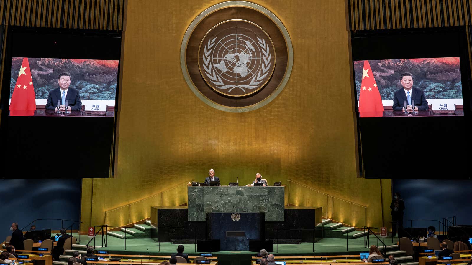 People’s Republic of China President Xi Jinping speaks during the 75th annual U.N. General Assembly, which is being held mostly virtually due to the coronavirus…