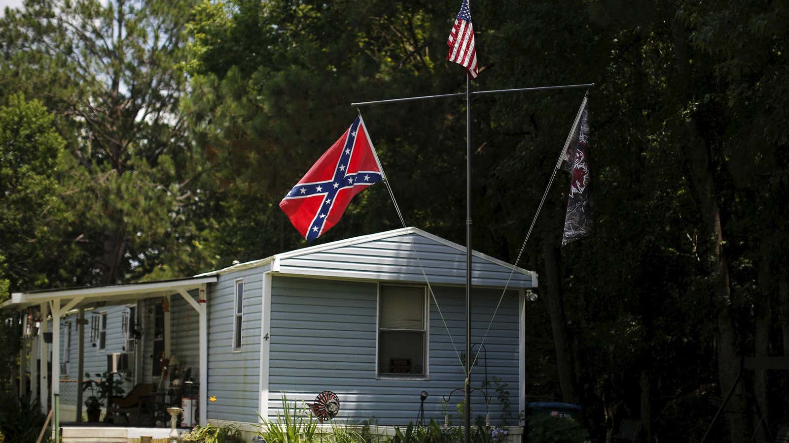 A Confederate flag flies above a house in Summerville, South Carolina.