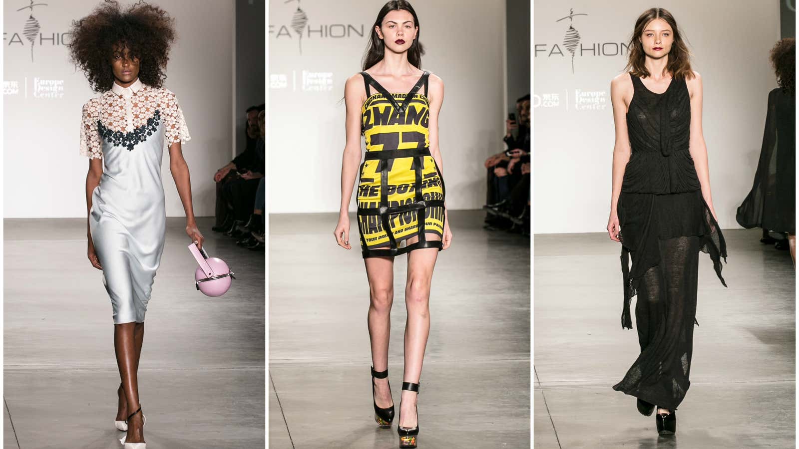 Looks from Alicia Lee, Chi Zhang, and Gioia Pan.