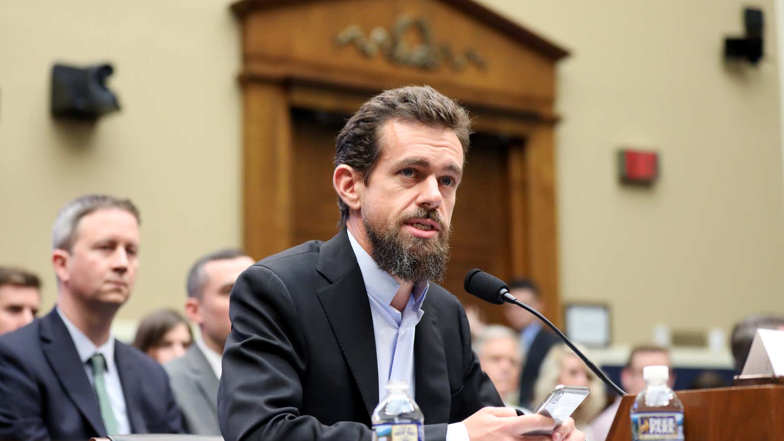 Twitter CEO Jack Dorsey testifies about Twitter’s algorithms and content monitoring on Capitol Hill last year.