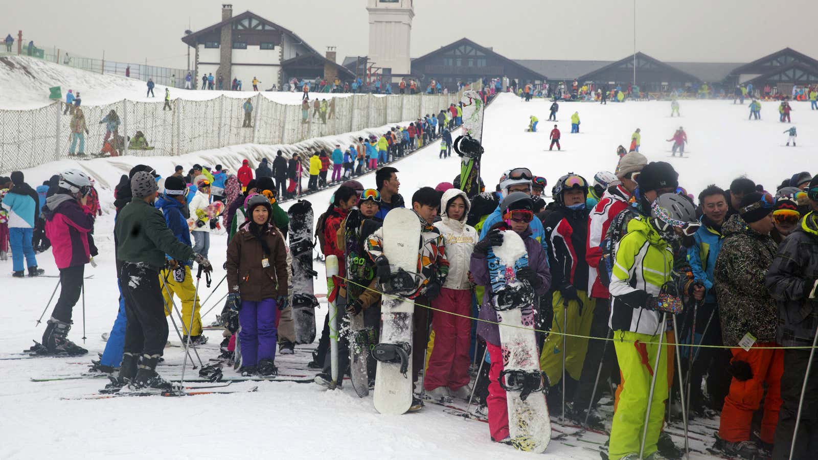 Skiers line up at the Nanshan ski resort in Beijing.