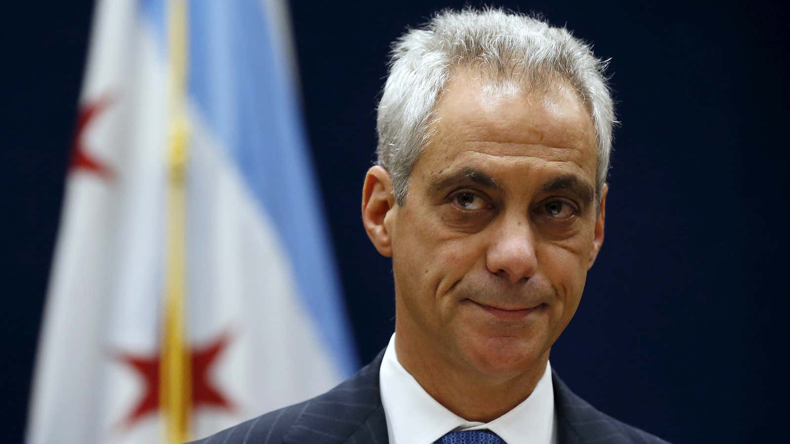 Chicago Mayor Rahm Emanuel listens to remarks at a news conference in Chicago.