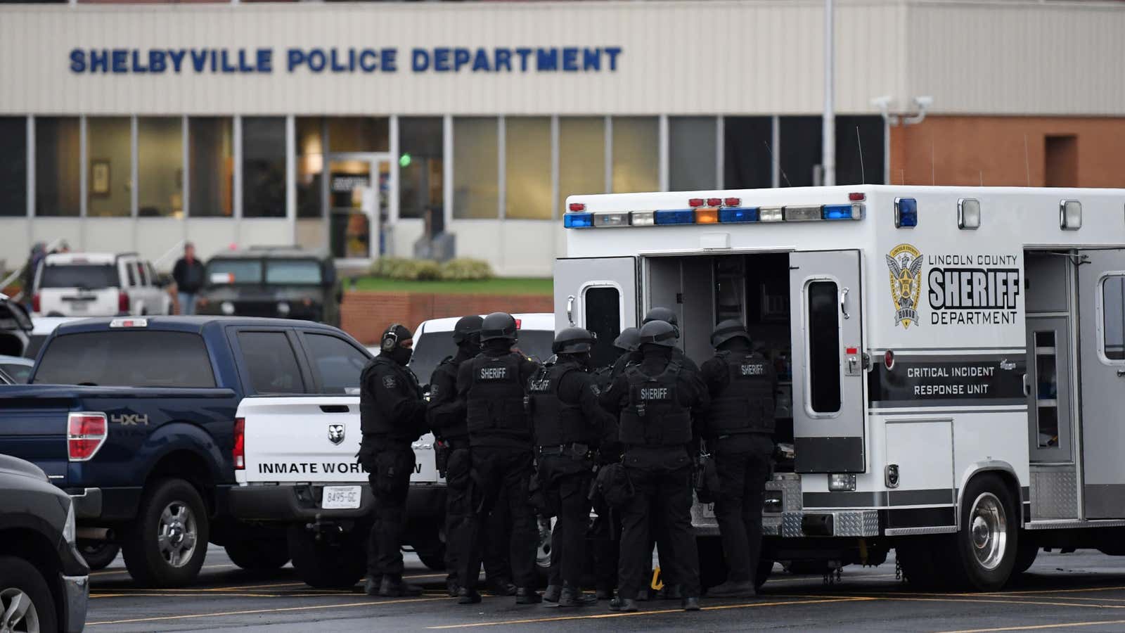 Police officers in Tennessee prepare for a White Lives Matter rally in Shelbyville.