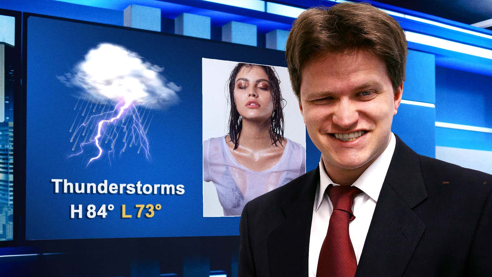 Image for Horny Weatherman Recommends Bringing White T-Shirt In Case Of Rain