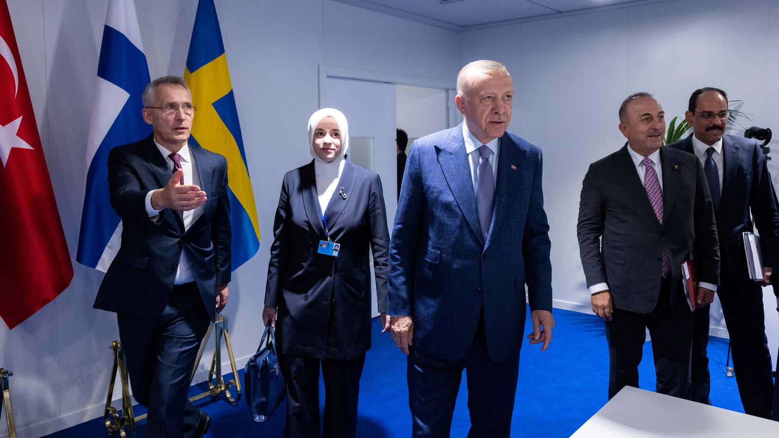 NATO Secretary General Jens Stoltenberg and Turkish President Tayyip Erdogan at the NATO summit in Madrid.