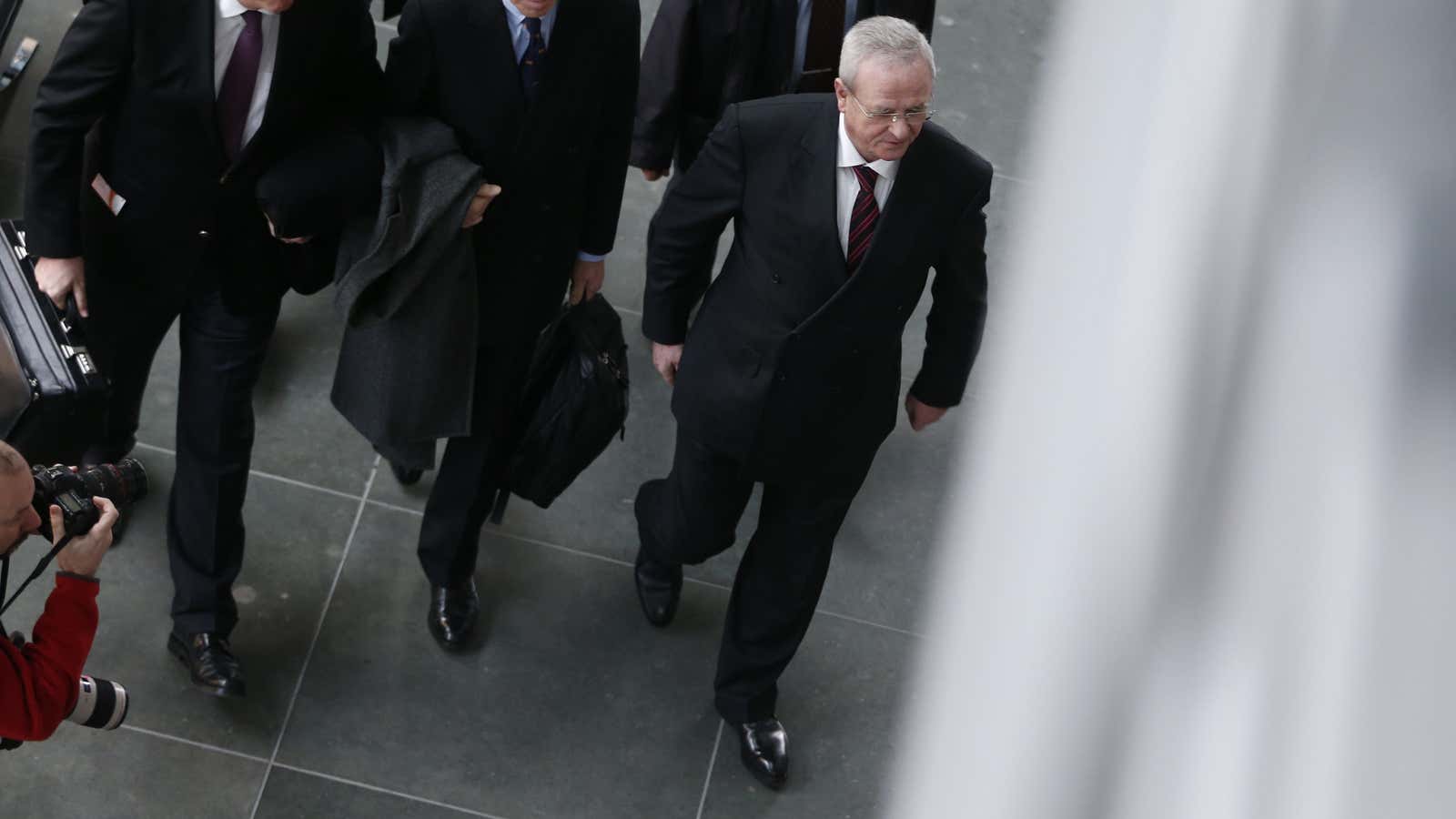 Former Volkswagen CEO Martin Winterkorn arrives to testify to German parliament in 2017 on the carmaker’s emissions scandal.