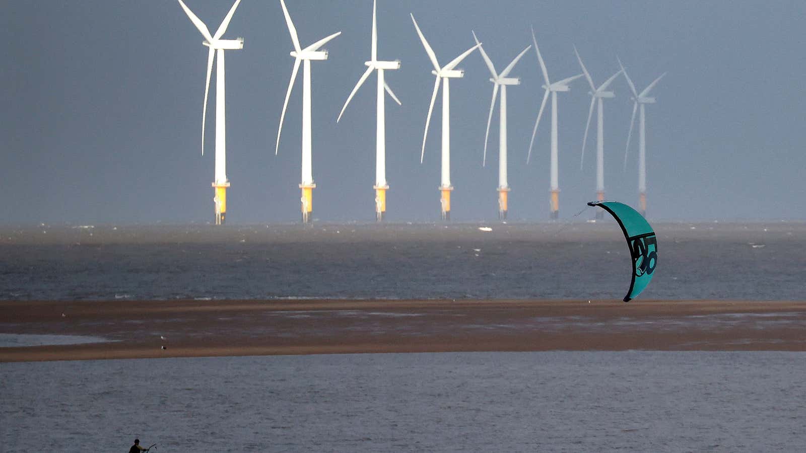 An offshore wind farm in the UK. The US continues to lag far behind Europe and China on this powerful source of renewable energy.