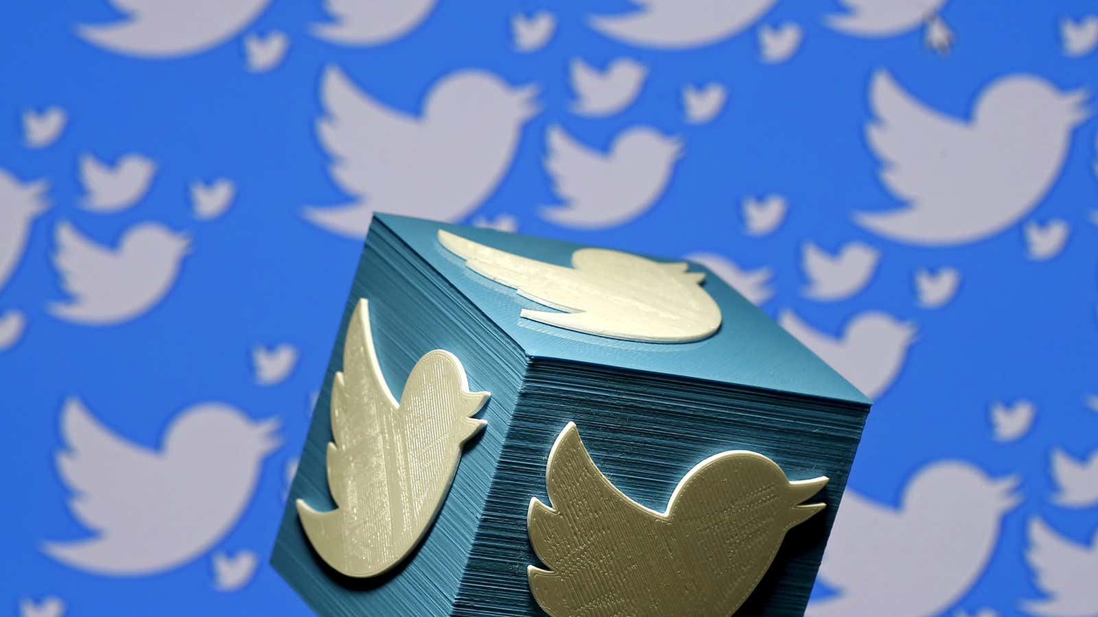 A 3D-printed logo for Twitter is seen in this picture illustration made in Zenica, Bosnia and Herzegovina on January 26, 2016. Four senior Twitter executives…